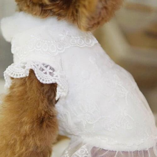 Pet Clothing White Lace Warm Cat Dog Coat Winter Weeding Party Dress Coat Chihuahua French Bulldog Fur Collar Princess Jacket XL