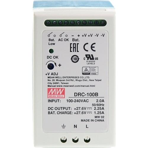 Original Mean Well DRC-100B meanwell 27.6V DIN Rail Security Power Supply 96.6W Single Output with Battery Charger UPS Function