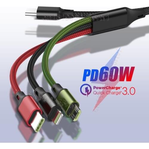 PD 20W 3 in 1 USB C Cable for iPhone 12 11 Pro Max 100W QC4.0 3.0 Micro USB Type C Charger Charging Cable for Macbook Pro Xiaomi