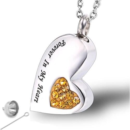 RIR Forever Always In My Heart Crystal Impressive Cremation Jewelry Keepsake Memorial Urn Ashes Necklace Openable Pendant