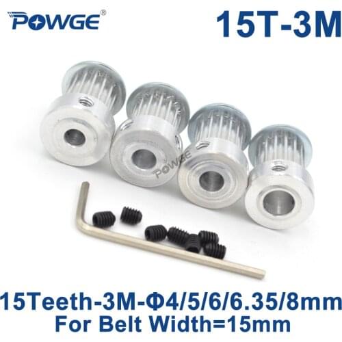 POWGE 15 Teeth HTD 3M Synchronous Pulley Bore 4/5/6/6.35/8mm for Width 15mm HTD3M Timing belt HTD3M Pulley Wheel 15Teeth 15T