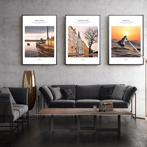 Modern Canvas Paintings Posters Minimalist Architecture Seaside Landscape Wall Art Decoration Decorative Picture Living Room