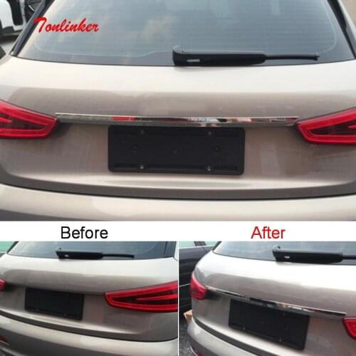 Tonlinker 1 PCS DIY Car styling Stainless steel or ABS Chrome Tailgate light strip case Stickers for AUDI Q3 2013-15 accessories