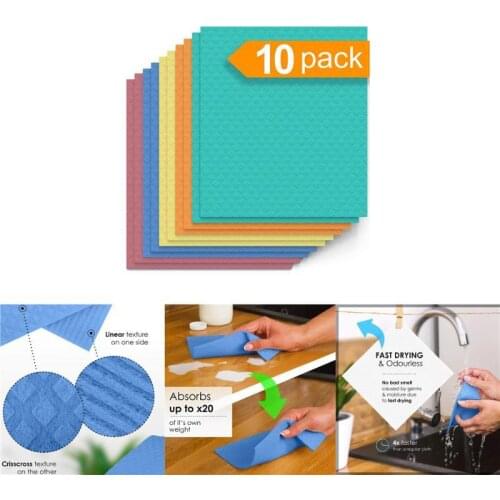 Cleaning Cloths Kitchen Rag Cellulose Sponge Cloth Super Absorbent Water 10Pcs Can Be Reused With Good Effect