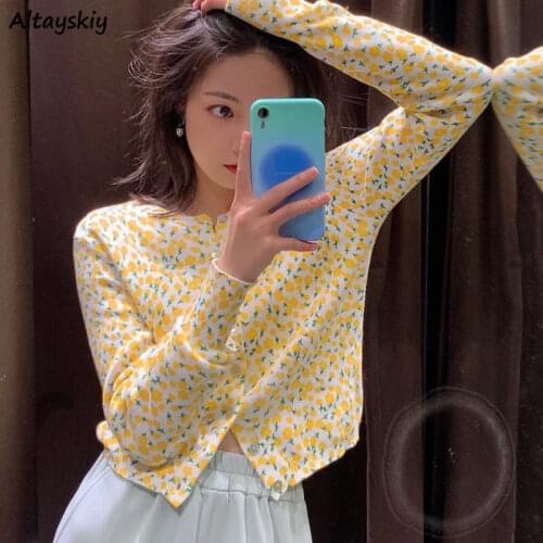 Y2K Cardigan Women Knitting Summer Sweaters Chandails Ins Soft Slim Simple Office Floral Teens Thin Elegant Femme Casual Fashion