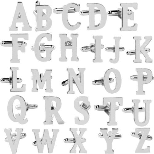 26 English Letter Cuff link Fashion Silver Color Men Shirt Cuff Buttons