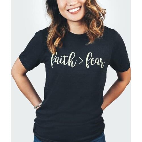 Faith Fear Graphic Grunge T-Shirt Casual Religion Bible Verse Vintage Tee Ladies Summer Christian Slogan Outfits Tops Drop Ship