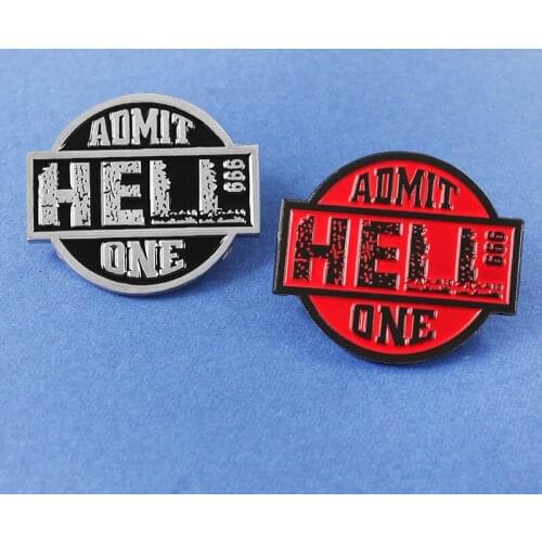 Nameplate Tickets 'HELL Admit One' Brooch Black And Red Movie Ticket Enamel Pin Backpack Clothes Lapel Pin For Kid Jewelry Gift