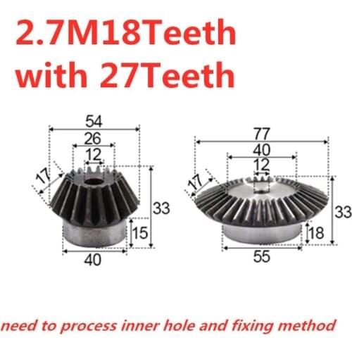 1:1.5 bevel gear 2.7modulus 18teeth with 27teeth inner hole12mm 90 degree drive reverse steel gear steel gear