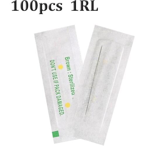 100pcs PMU Needles 1R Disposable Sterilized Tattoo Needles 1RL for Tattoo Eyebrow Pen Machine Permanent Makeup Machine Tattoo