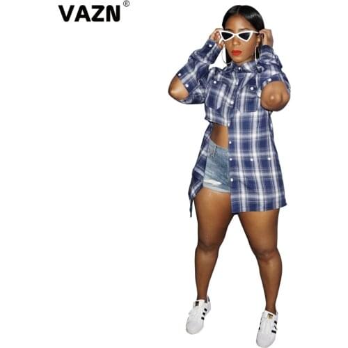 VAZN 2020 Autumn Hot Joker Classic Plaid Novelty Casual Young Regular Style Full Sleeve Chiffon Women Long Slim Shirts