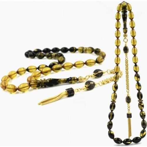 33 Beads Fire Amber (Fire Amber) muslim Prayer Tasbih Misbaha Islamic Jewelry Subha Capsule Cut Tassel 925 Caliber Silver