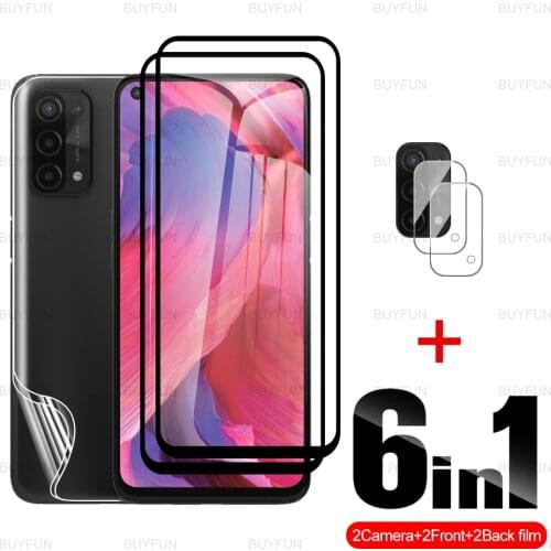6in1 Black edge glass For Oppo A54 5G Back Hydrogel Soft Film and camera lens film for oppo appo A74 A94 5G screen protector