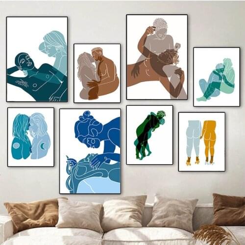 WTQ Canvas Painting Abstract Couple Body Posters and Prints Nordic Wall Decor Retro Poster Wall Art Picture Room Decor Home Deco