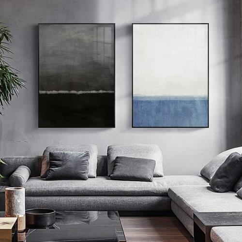 Abstract Minimalist Style Black And White Canvas Painting Posters Print Blue Wall Art Pictures For Living Room Aisle Wall Decor