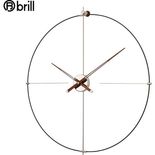 Large Silent Modern Wall Clock Metal Nordic Spain Luxury Wall Clocks Home Decor Gold Wooden Clock Living Room Decoration 50