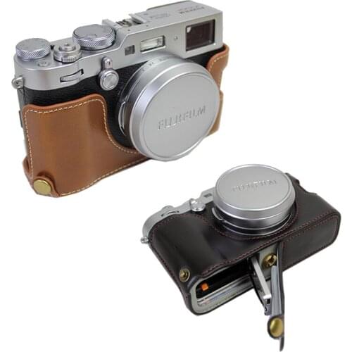 PU Leather case Camera Bag cover For Fujifilm X100F half Body shell With Battery Opening