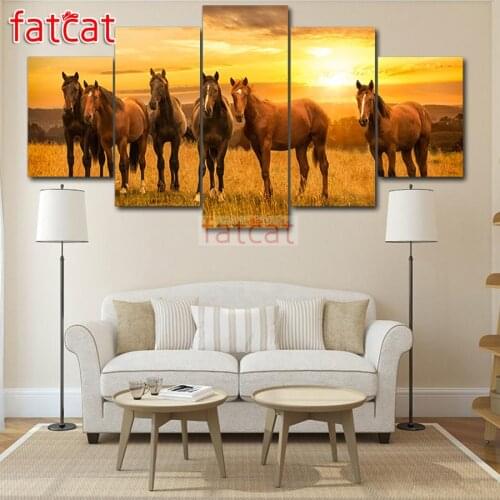 FATCAT Autumn prairie horse 5 Piece Diy Diamond Painting Full Square Round Mosaic Embroidery Sale Needlework Decoration AE2479
