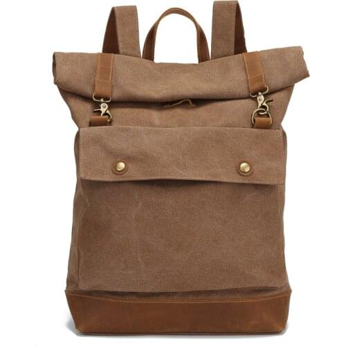 Retro Canvas Backpack Canvas with Crazy Horse Leather Bag Outdoor Travel Mountaineering Large Capacity