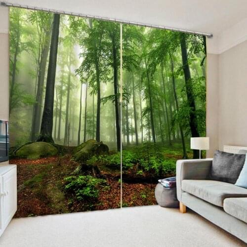 Customized size Luxury green forest 3d curtains Bedroom living room windproof thickening blackout curtains