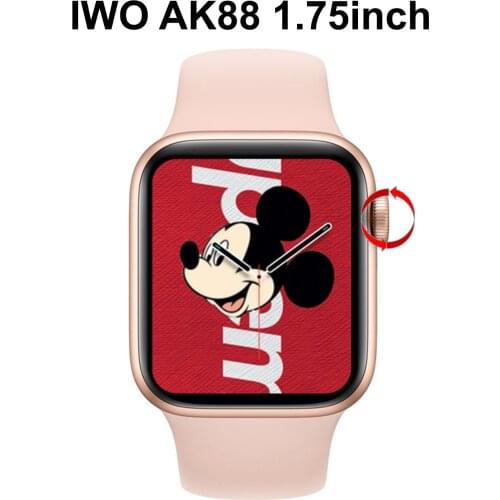 IWO AK88 Smart Watch Men Women 1.75inch Full Screen 44MM Series 6 Bluetooth Call Heart Rate Smartwatch Rotate Knob PK HW22 W66