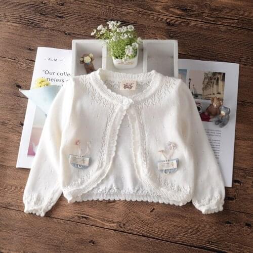 Children Cardigan Sweater for Girls White Cute One Button Cotton Summer Girls Jacket 1 2 4 6 8 Years Old Kid Clothes OKC205023