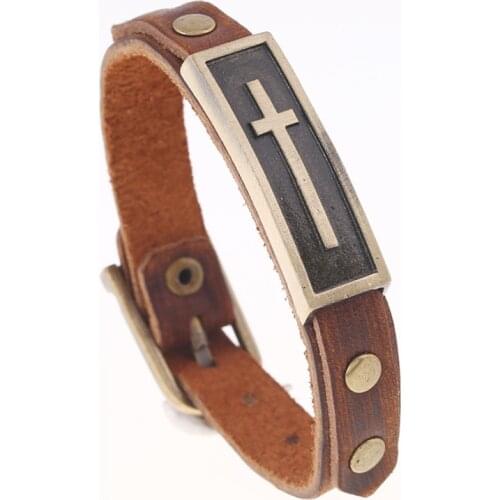 Classic Cross Leather Bracelets Men Stainless Steel Toggle Braided Rope Bracelets For Male Female Bracelets Jewelry