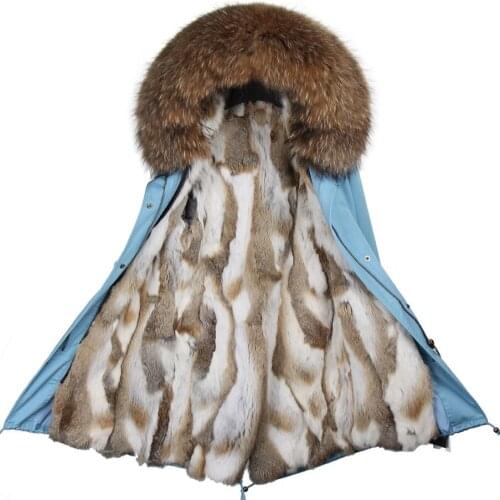 Free DHL 5-7 Fashion womens real rabbit fur lining winter jacket coat natural fox fur collar hooded long parkas outwear