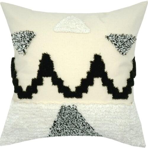 Morocco Tufted Boho Throw Pillow Covers 18X18 Inch Pillow Cases, Decorative Square Pillow Cushion (Black Off White)