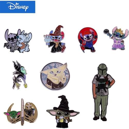 Disney Cartoon Animation Lilo & Stitch Kissing Brooch Yoda Baby Maleficent Sweet Love Metal Badge Couple Bag Pin Accessories