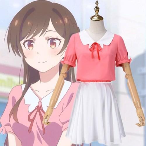 Mizuhara Chizuru Cosplay Costume Anime Rent A Girlfriend Ichinose Chizuru Summer Girl Short Sleeve Chiffon Top+Skirt Wig C78K185