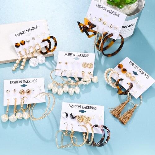 Fashion Tortoise Shell Acrylic Earrings Set For Women Boho Leopard Print Tassel Mixed Stud Earrings Brincos Geometric Jewelry