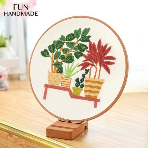 DIY Embroidery with Hoop Plant Garden Leaf Cactus Needlework Cross stitch Sewing Kit For Beginner Nordic Room Decor Child Gift