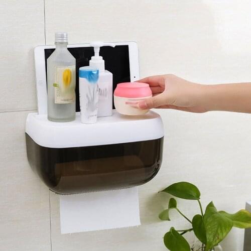 Wall Hanging Bathroom Toilet Tissue Box Creative Rack Tray Box Waterproof Toilet Paper Holder Phone Storage Shelf No Drilling