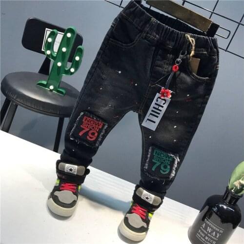 New Fashion Spring Autumn Boy Pants Kids Jeans Solid Cotton Mid Elastic Waist Pants Boys Jeans Kids Children Trousers 2-6Y