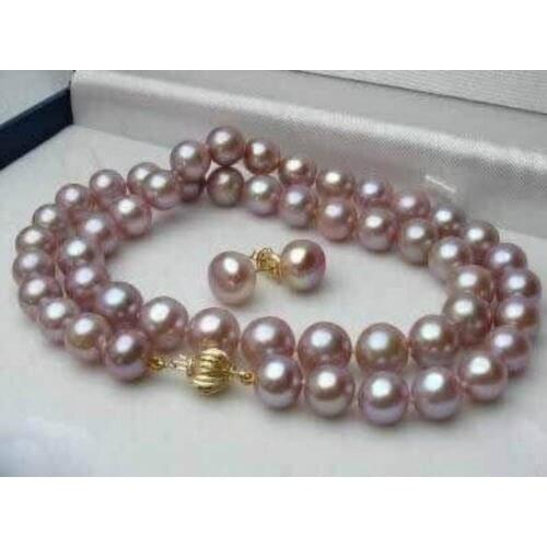 Charming 8-9mm Purple Akoya Cultured Pearl Necklace+earring 18" shipping free