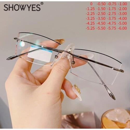 New Business Men Luxury Rimless Myopia Glasses Simple And Generous Lens Frameless Diamond Cutting Bluelight Blocking Eyewear