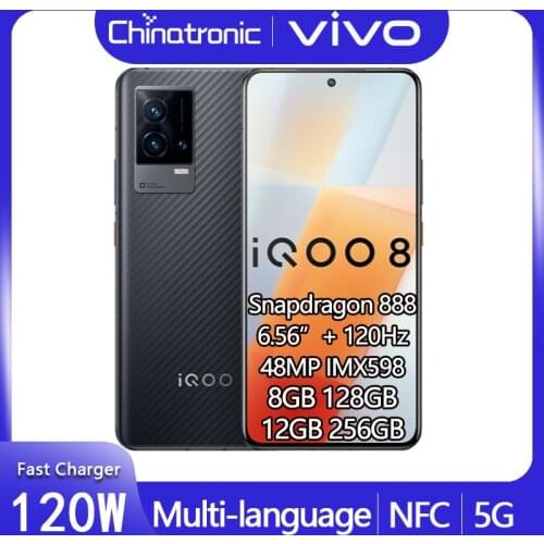 Original iQOO 8 8GB 128GB 5G Mobile Phone Snapdragon 888 Octa Core 6.56"120Hz AMOLED 4800mAh Battery 120W Fast Charge OTA NFC