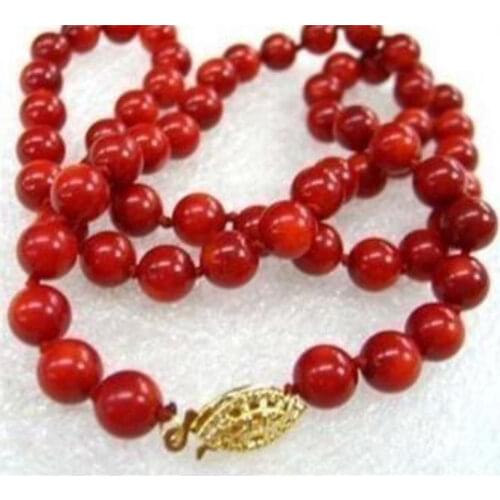 Natural 8mm Red Sea Real Coral Round Beads Necklace 18"