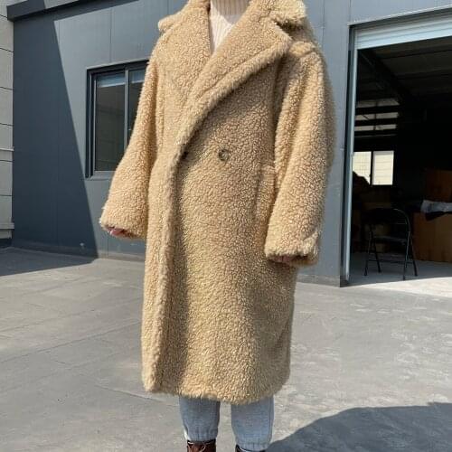 Real Shearling Teddy Coat Wholesale New Women Winter Sheepskin Coat Thick Warm Long Lamb Fur Coat