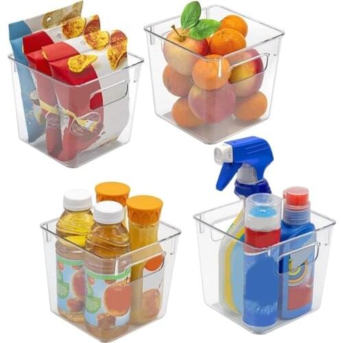 Plastic Refrigerator Storage Bins Clear Pantry Organizer Box Bin Containers for Kitchen Fridge Square Box For Pantry Freezer