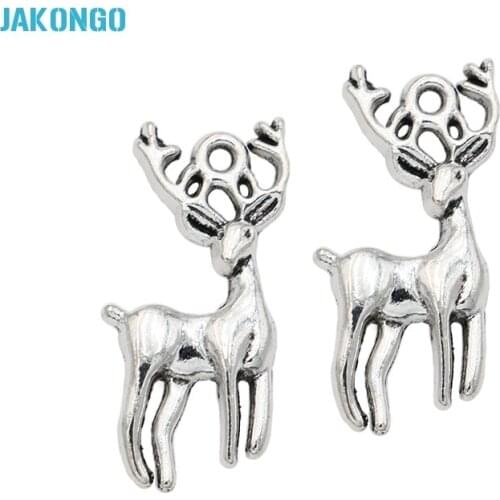 10PCS Antique Silver Plated Deer Charms Pendants for Bracelet Necklace Jewelry Making DIY Handmade Craft 27x15mm