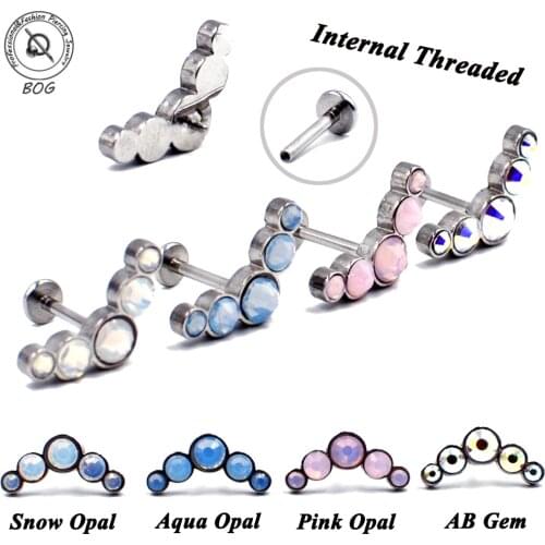 1PC G23 Titanium&Surgical Steel Internally Threaded Opal Gem Ear Tragus Cartilage Earring Labret Stud Body Piercing Jewelry 16g