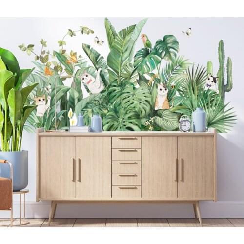 Nordic tropical plants wall decor stickers for living room bedroom sofa tv background vinyl wall decals cat wallpapers posters