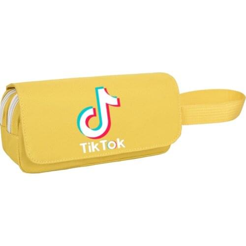 Tik Tok Canvas Big Capacity Brooch Pencil Case Cute Pencilcase Pouch Bag Kids Gift School Stationery