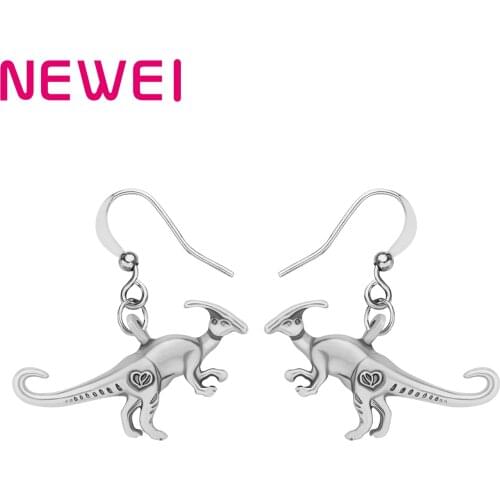 Bonsny Metal Antique Gold Plated Parasaurolophus Dinosaur Earrings Drop Dangle Jewelry For Women Girls Unique Party Gifts Charms