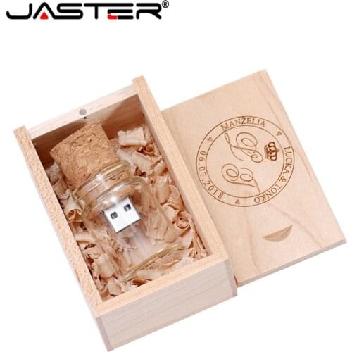 JASTER Drift bottle USB Flash Drive + Wooden box Custom LOGO Pen drive 128GB 64GB 32GB 16GB 8GB 4GB Memory Stick Wedding gifts