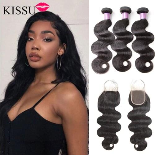 KISSU Wholesale Body Wave 3 4 Bundles With Closure Human Hair Bundles With Closure Brazilian Hair Weave Bundles Hair Extensions