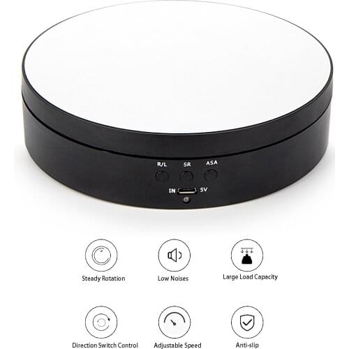 13.8CM Motorized Rotating Mirror Display Stand Turntable Show Case for Display Jewelry, Watch, Digital Product, Black