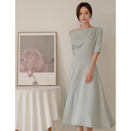 New arrival womens fashion high quality elegant solid formal dress comfortable vintage off shoulder cute long a-line dress